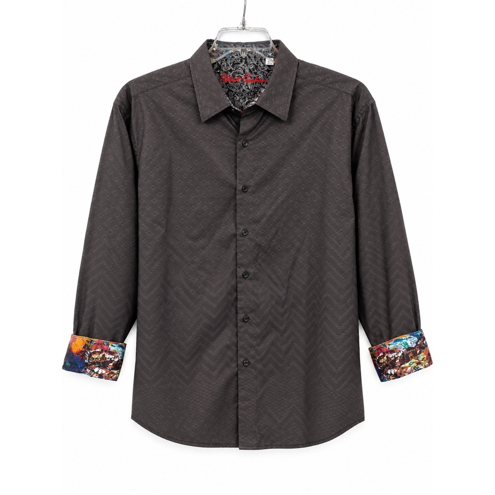 Robert Graham Mens 4XL Classic Fit Gray Jacquard Shirt Contrast Cuff Long Sleeve